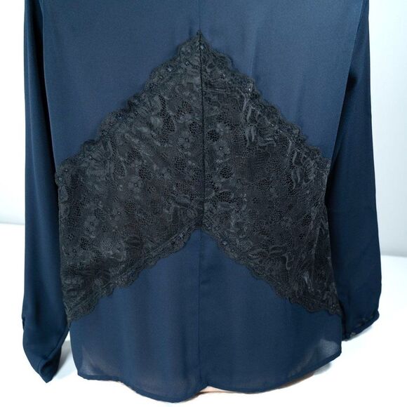 LOFT Forever Navy Black Lace Paneled Blouse - Picture 6 of 11